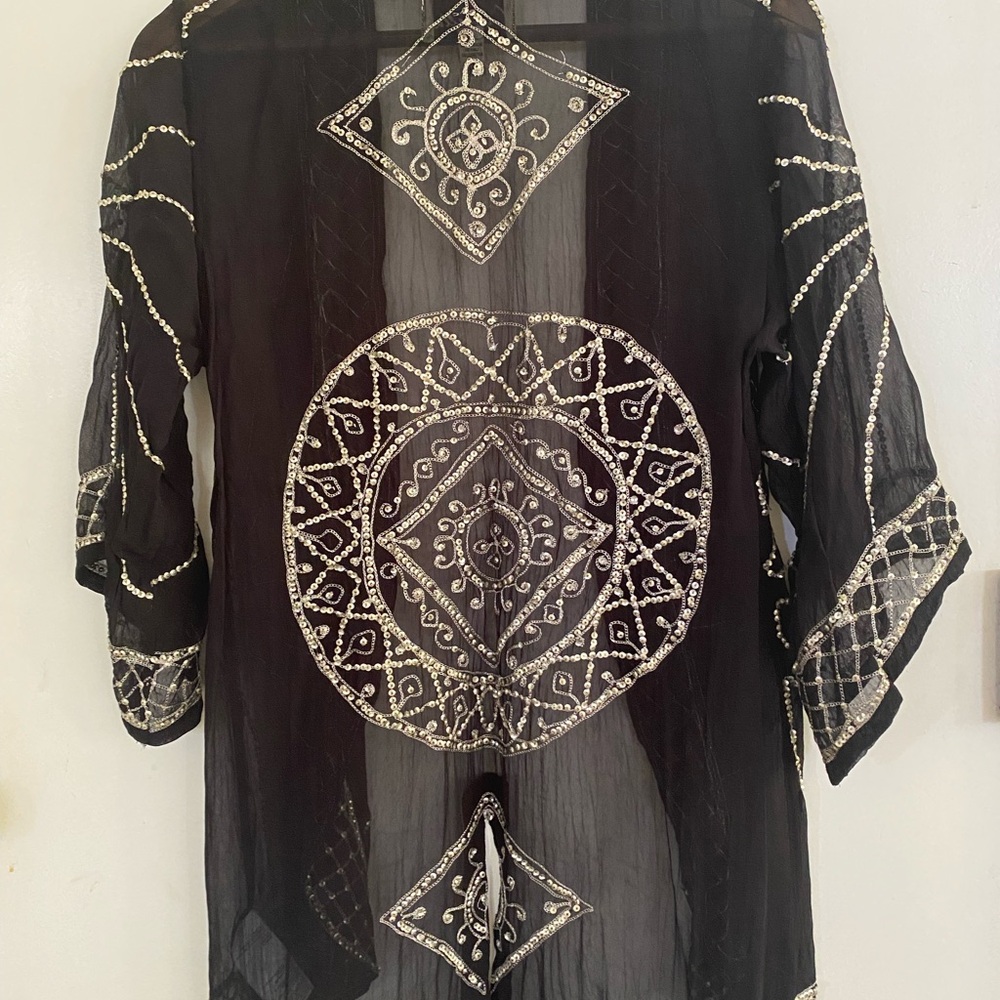 CLEOBELLA ~ SILK CHIFFON EMBROIDERED KIMONO JACKET